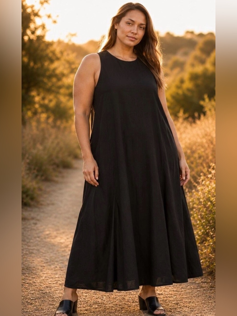 Future Collective Black Linen Blend Sleeveless Maxi Dress Size 18 NWT Plus
